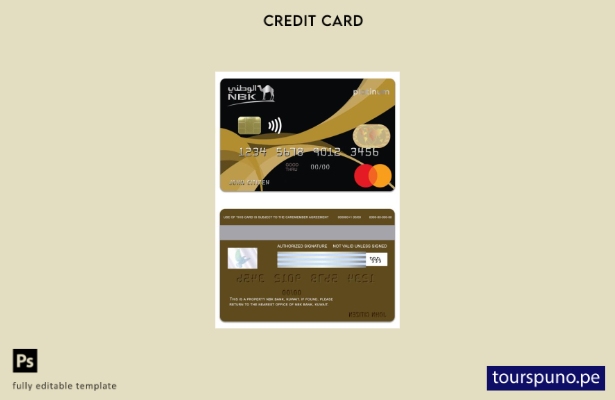 listo para imprimir Plantilla de tarjeta de crédito Kuwait NBK Bank Thahabi Plat